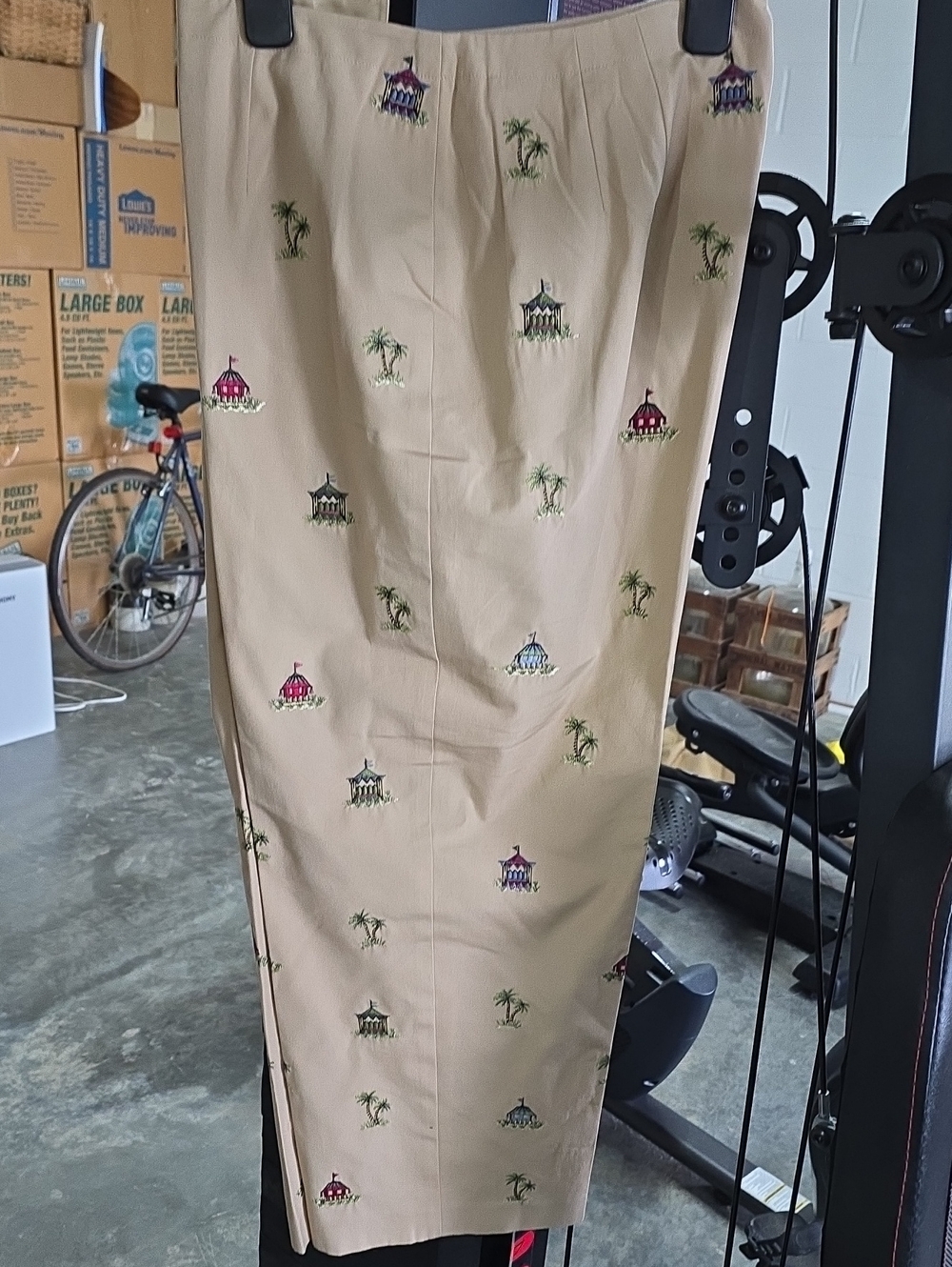 Talbots Beige Embroidered Palm & Pavilion Midi Skirt